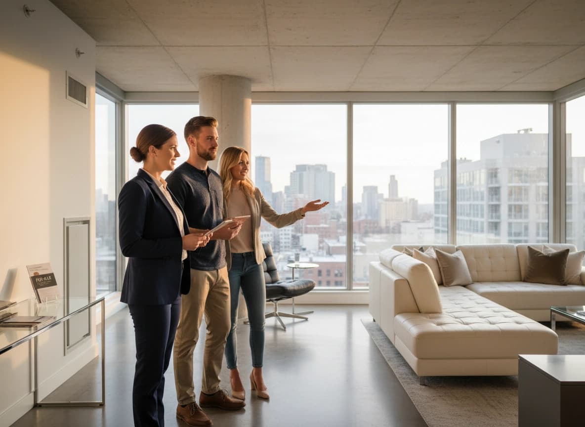 Real estate agent showing property to potential buyers